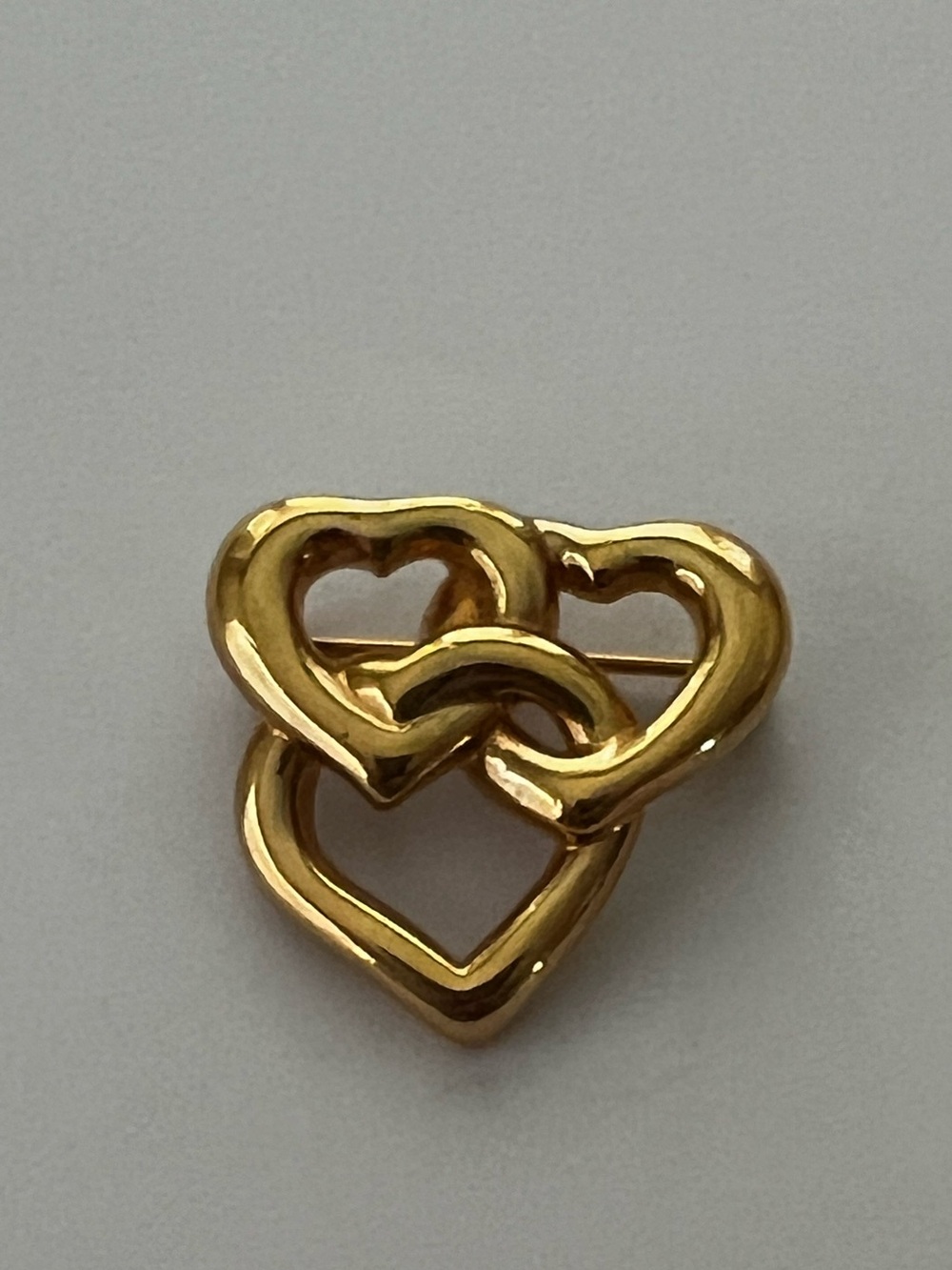 Vintage Monet Brooch Three Heart Interlocking Triple Love Gold Tone Pin